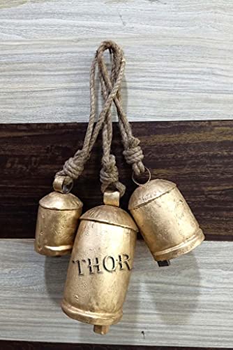 Vintage Rustic Lucky Tin Metal Cow Bells Handmade Set Of 3 Giant Harmony Cow Bells Huge Bells On Rope Christmas Décor 3" 4" 5" Bells Rustic Vintage Home Decor Gifts #TOP4