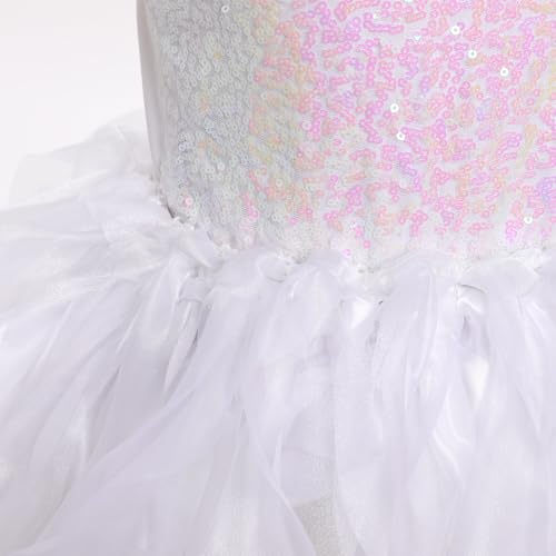 EULIMENE Girls Sequins Tutu Dress Sparkly Tulle Princess Birthday Prom Pageant Graduation Dresses 2-10Y White — view 5