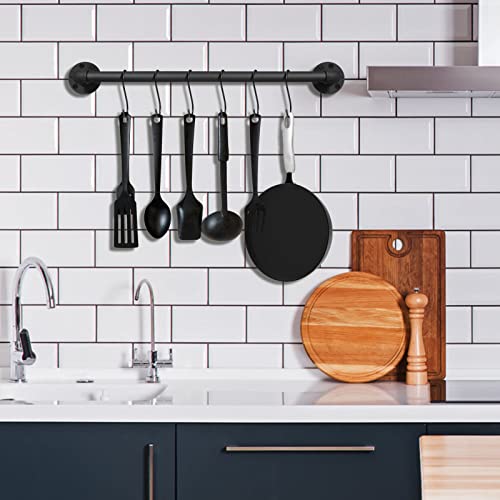 Egason 21 Inch Pot Pan Bar Rack Wall Mounted Set Of 2 With 16 Hooks Industrial Pipe Pot Pan Hanger Rustic Iron Pan Hanging Rail Pipe Towel Holder Kitchen Utensil Organizer Black thumb #3