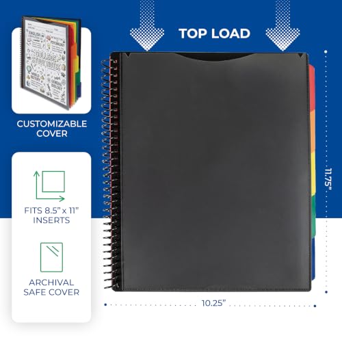 Samsill Spiral Folder Organizer - 5 Dividers & 10 Pockets with Zipper Pouch, Multi Pocket Color Cordinated Folder Binder with Customizable Tabs, Document Organizer (Basic)