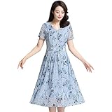 Bringbring_Robes Femme Robe, Mode Hiver Automne Sexy col en V Mode Femmes Casual Imprimé Floral Courtes Robe A-Ligne Robe Longue