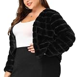 Agnes Orinda Plus Size Faux Fur Jacket for Women Open Front Collarless Wedding Formal Cropped Faux Fur Winter Jackets 3X Black