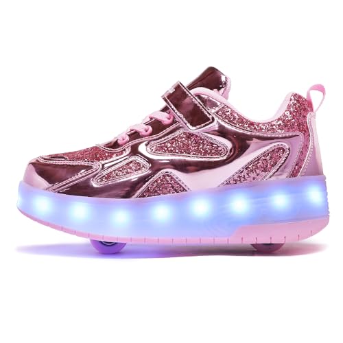 Ufatansy Roller Shoes Girls Boys Sneakers with Wheels Roller Skate Shoes USB Charging with LED Light Up Shinny Skates for Beginner Trainers Kids Lightweight Breatheable Shoe Footwear