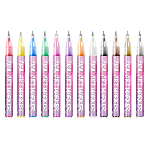 Rotuladores para Uñas - Doce Colores Marcadores de Gel | Herramientas de Decoración Portátiles para Manicura en Salón Arte Femenino