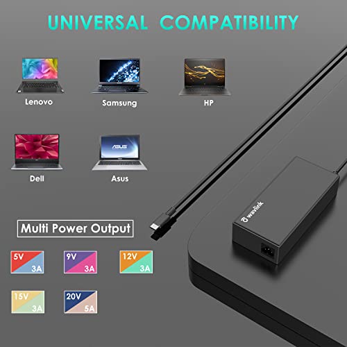 Usb C Laptop Charger 100W Ac Laptop Power Adapter With 12W Usb A Output For Macbook Asus Huawei Lenovo Hp Dell Samsung Acer Toshiba Chromebooks And More,Usb-C Port Dc 5V-20V 5.0A,Usb-A Port Dc 5V 2.4A #TOP4