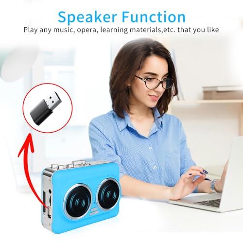 Portable Cassette to USB Converter,Dual Speaker Pure Stereo &Auto Reverse Cassette Player, Cassette Tape Playerwith 3.5mm Headphone Jack,Supports U Disk, USB Card Reader