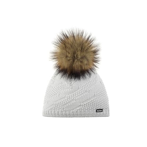 Eisbär Mütze Damen Yva Lux Weiß - Merino Wintermütze für Frauen - mit Fleece schützt vor Kälte und Wind - Bommelmütze atmungsaktiv thermoregulierend Strickmütze mit Pompon Haube aus Österreich