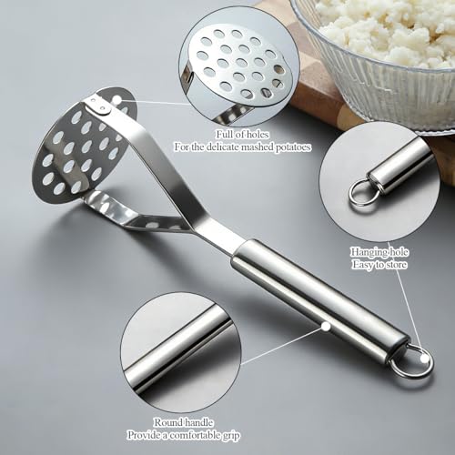 Homquen Stainless Steel Potato Masher, Sturdy Mashed PotatoMasher, Potato Ricer, Masher Kitchen Tools for Vegetables&Fruit, Dishwasher Safe (9.84inch) by HOMQUEN - Image 6