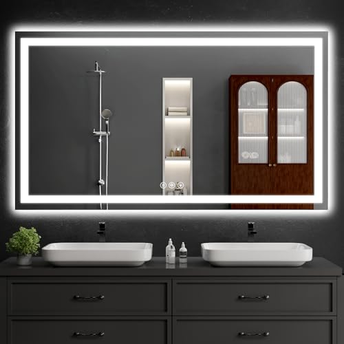LED Bathroom Mirrors 36"x60" Bathroom Mirror with Lights for Wall, Backlit + Front Lit, 3 Colors, Anti-Fog, Dimmable Brightness for Vanity,Bathroom, Entryway, Living Room