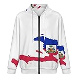 GONMFKM Sudadera con Capucha para Hombre Estilo Deportivo Informal para Correr Entrenamiento Transpirable con Cremallera Manga Larga Estampado De La Bandera De Haití Talla 2XL