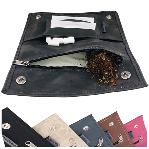 Ciggy Jumper Portatabacco Borsello realizzata in similpelle premium con effetto pelle vintage, porta tabacco, carte da filtro singole o doppie con diverse tasche con cerniera (2.) grigio doppio)