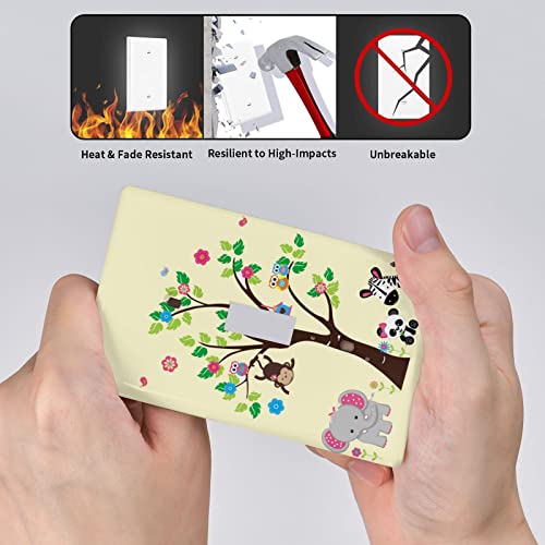 Jungle Animals 1 Gang Single Toggle Light Switch Wall Plate Cover Monkey Trees Giraffe Elephant Owl Faceplate Kids Girls Boy Bedroom Baby Nursery Wall Decor Playroom Kindergarten Decoration Faceplate #TOP4