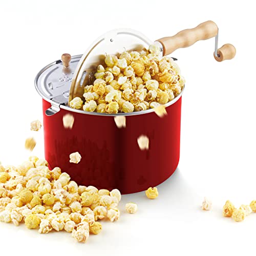 Image of Cook N Home Stovetop Popcorn Popper with Crank, 6-Quart Aluminum Popcorn Pot, Red