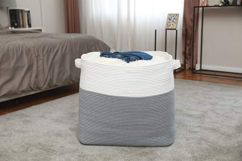 22”X14”X18” Rectangular Extra Large Storage Basket With Lid, Cotton Rope Storage Baskets, Laundry Hamper, Toy Bin, For Toys Blankets Storage In Living Room, Baby Nursery, Grey Basket With Lid #TOP7
