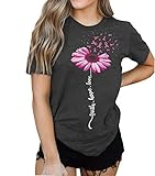 Breast Cancer Awareness Shirt for Women Sunflower Ribbon Faith Hope Love Graphic Tees Short Sleeve T...