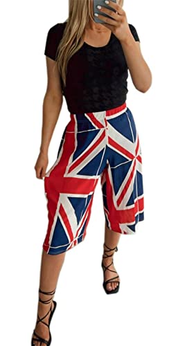 FLAVES FASHION New Ladies Womens Wide Leg Union Jack Culottes Trouser British Flag Printed Shorts UK (as8, Numeric, Numeric_12, Numeric_14, Regular, Regular, Multicoloured, Regular Fit) - Image 2