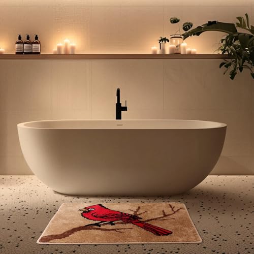 Percozzi Cardinal Bathroom Rug 22"x28", Red Bird On Branch Bathroom Mat for Floor Winter SpringTufted Rug with Non-Slip TPR Backing, Soft Absorbent Plush Cardinal Gift for Bird Lovers — view 6