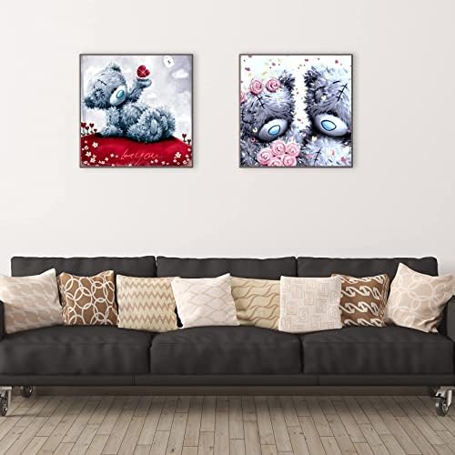 Zhujiehigh 2 Pcs 5D DIY Cute Bear kit Full Diamonds, 5D Bear Crystal Embroidery Cross Stitch Art Craft Canvas Rhinestone Painting Pictures by Numbers for Adults Kids Home Wall Decor-11.8x11.8 in