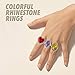 Kicko Colorful Rhinestone Rings 1 Inch - Pack of 24 - Assorted Colors and Shapes Rhinestone Gem Rings - for Kids - Great Party Favors, Bag Stuffers, Fun, Toy, Gift, Prize, Dress-up Jewelry