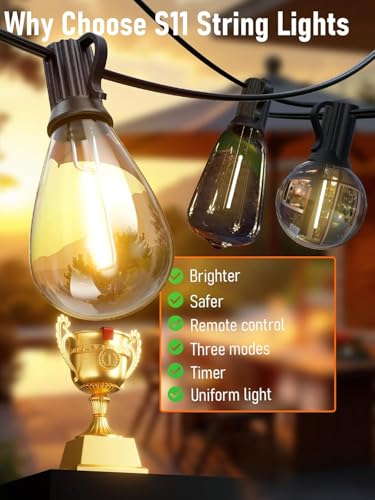 luckystyle 100FT LED Outdoor String Lights with Remote, 35+ 1 Shatterproof Bulbs Waterproof and Dimmable Patio Lights fo - Additional View
