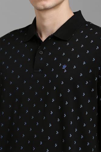 Image of Louis Philippe Men's Regular Fit Light Weight & Breathable Classic Sophisticated Texture Print Half Sleeve Cotton Polo Tshirt
