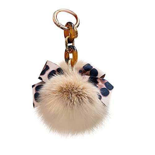 Porte-clés Pompon en Fourrure de Renard, MoreChioce Mode Léopard Noeud Papillon Voiture Support Porte-clés pour Sac à Main Porte-clés Pendentif Sac Pendentif pour Cadeaux D'anniversaire,Champagne