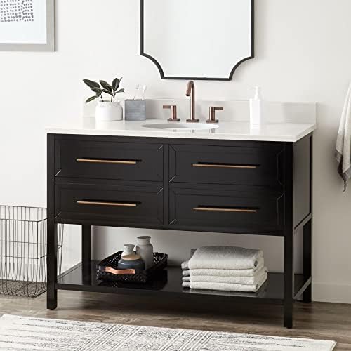 Signature Hardware 463232 Robertson 48" Free Standing Single Vanity Cabinet Set with Mahogany Cabinet, Stone Vanity Top and Oval Undermount Sink - 8" Faucet Holes