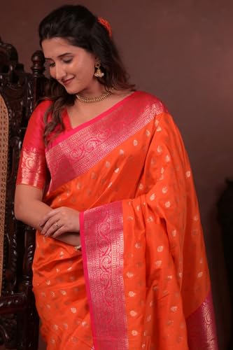Image of SGF11 Women's Kanjivaram Pure Handloom Soft Silk Saree With Blouse Piece