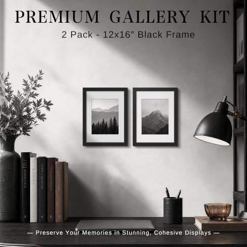 Image of VCK 12x16 Picture Frame with Real Glass, Black Wood, 8.5x11 Mat, 2 Pack