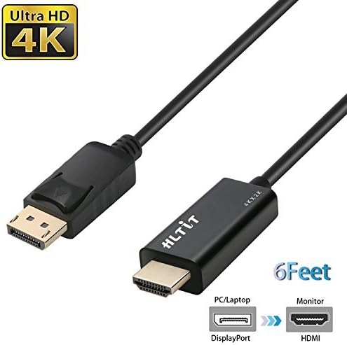 HLTIT DP to HDMI 6FT Gold Plated DisplayPort to HDMI HDTV Adapter 4K2K Video Monitor Converter with Audio Out Male to Male Cable for PC,Laptop, Notebook,TV - Black