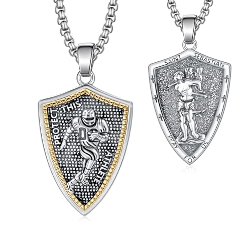 925 Sterling Silver Football St. Sebastian Necklace - Football Gifts Necklace Patron Saint of Athletes Pendant - Sports Religious Jewelry for Men