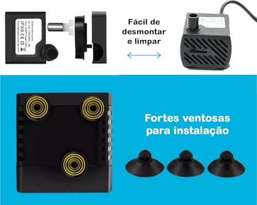 Bomba Submersa Bombinha Motor Para Aquário Fonte Água Bebedouro Pet 150l/h Bivolt 110/220-Lene