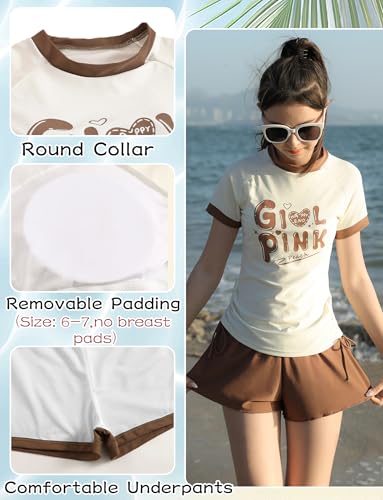 SEAUR Girls Short Sleeve Rash Guard with Beach Shorts Two Piece Swimsuits Kids Sun Protection Bathing Suits Sport Swimwear4