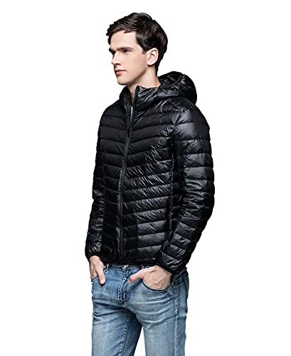 Yingfeg Bb Men’S Packable Down Jacket Lightweight Hooded Puffer Jacket Winter Coat Outwear Black L thumb #3