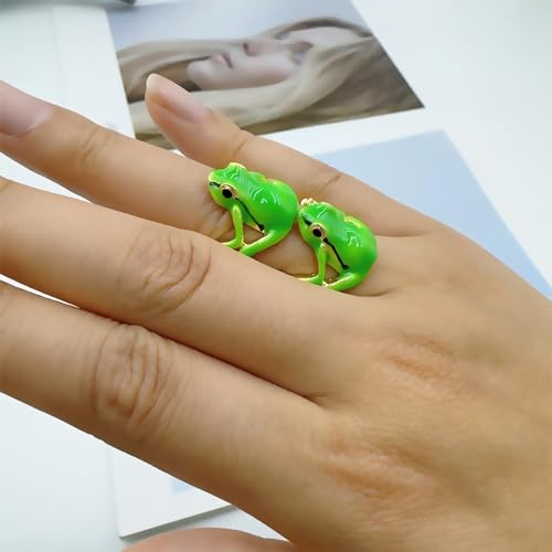 Vintage Punk Animal Jewelry Gift - Delicate Tree Frog Ring, Open Frog Shaped, Adjustable2