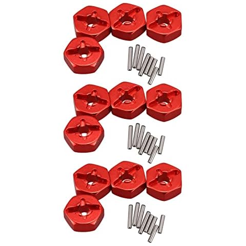 Nemeae 12Pcs Aluminum 12mm Combiner Wheel Hub Hex Adapter Upgrades for 144001 1/14 RC Car Spare Parts,Red Cover