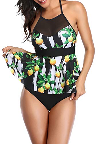 image for Upopby Ladies Floral Printed Tankini Swimsuit Tummy Control Two Piece 