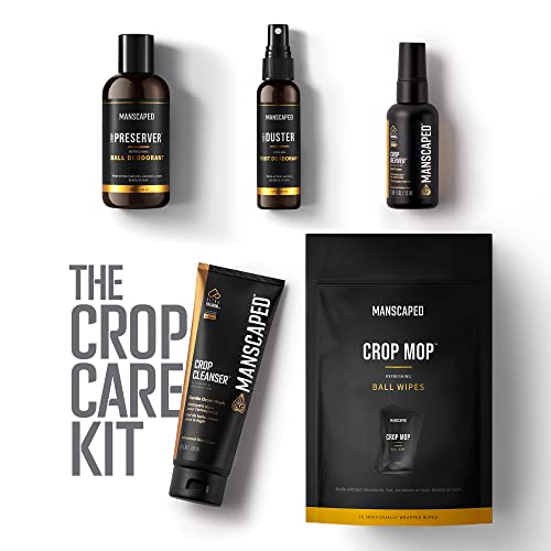 MANSCAPED The Crop Care Kit Contains: The Crop Preserver Anti-chafing Ball Deodorant, The Crop Reviver Ball Toner, The Crop Mop Ball Wipes, The Crop Cleanser Groin Wash and The Foot Duster MANSCAPED The Crop Care Kit Contains: The Crop Preserver Anti-chafing Ball Deodorant, The Crop Reviver Ball Toner, The Crop Mop Ball Wipes, The Crop Cleanser Groin Wash and The Foot Duster