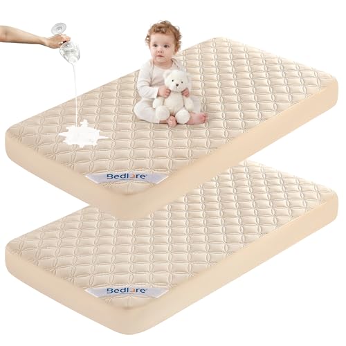 Image of BEDLORE Crib Mattress Protector 2-Pack, Waterproof Beige 52 inchx28 inch