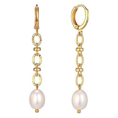 XYJZXY Long Pearl Earrings Baroque Pearl Hoop Earrings for Women Cover