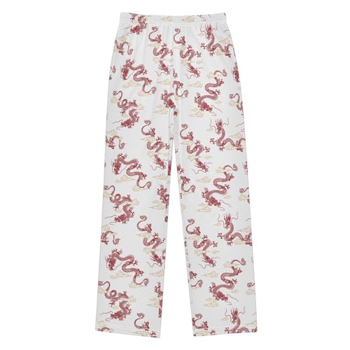 Good Luck Dragon Boys Long Pants Soft Trousers Elastic Waist Kids Lounge Bottoms with Pockets S-XL