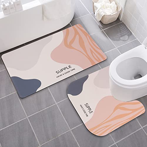 Venuso Tapis de bain de salle de bain, terre de diatomée, envers en caoutchouc, antidérapant, lavable, séchage rapide, pour douche, baignoire, évier, porte intérieure (géométrie rose) Cover