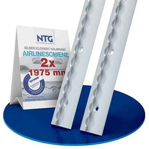 2 Stück je 2 m Airlineschiene halbrunde Form - TÜV Zertifiziert - aus Aluminum mit Bohrungen | Ladungssicherung für LKWs, Anhänger, Wohnmobile | eloxiert | 1975mm (Schnell fixiert und einsatzbereit)