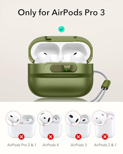 Image of ESR for AirPods Pro 3 Case (2025), Compatible with AirPods Pro 3 (USB-C Cable), MagSafe Ready, Magnetic Lid Lock, Full Drop Protection Cover with Lanyard, Green