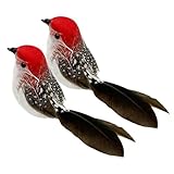 LWINGFLYER 2pcs Clip on Faux Birds Red Bird Decor Covered with Cotton & Feathers Handmade Ornaments for Christmas Tree Decoration Wreaths Crafts Season Display Home Decor