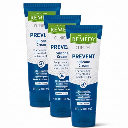 Medline Remedy Clinical Silicone Cream (4 oz Tube), Vanilla Scent, Breathable Film, Soothing, Moisturizing, Nourishing, Hydrating Skin Care, For Cracked, Chapped, Sensitive Skin (Pack of 3)