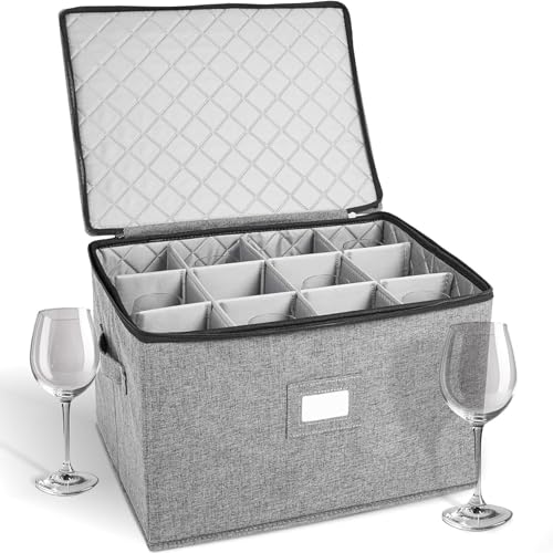 storageLAB Wine Glass Storage Containers, Hard Shell Organizer for Stemware and Glassware Sets, Stackable Wine Glass Storage Box with Dividers for Kitchen and Moving Supplies - 1 Pack, Gray by storageLAB - Used condition - US$25.43