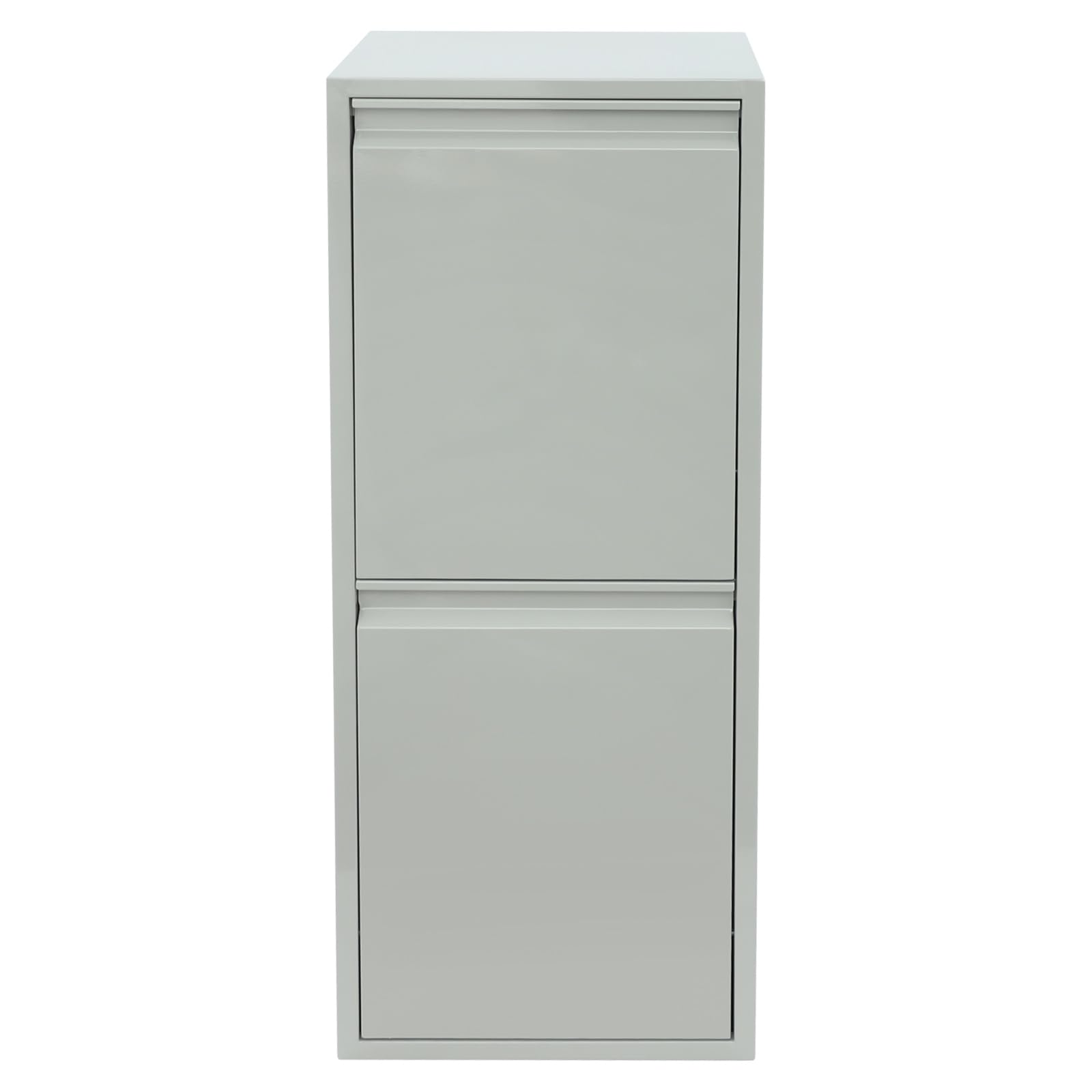 Abfall- und Recycling-Schrank mit 2 Eimern, 15 Gallonen, Grau/Blau/Grün, Edelstahl und Kunststoff, Kippbare Tür, Modern, 33x25x92 cm