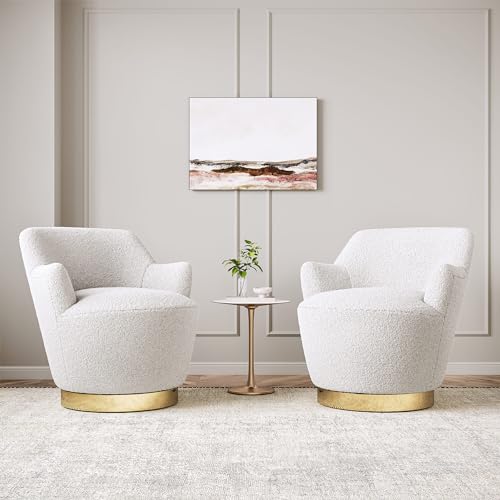 Image of BELLEZE Modern White Velvet Swivel Barrel Accent Chair, 360 Swivel Single Sofa Armchair, Comfortable for Living Room, Bedroom - Masa