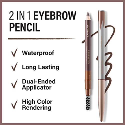 Carslan Natural Shaping Eyebrow Pencil, Definer Eyebrow Color, Waterproof, Longlasting, Blending Brush, 02 Dark Brown #TOP2